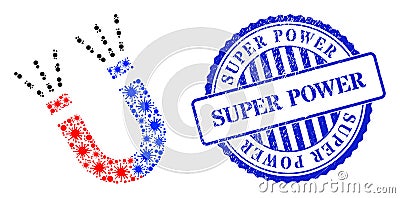 Grunge Super Power Seal and Viral Magnet Force Collage Icon Vector Illustration