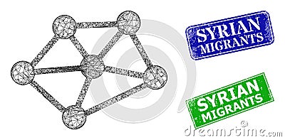 Grunge Syrian Migrants Badges and Triangle Mesh Net Links Icon Vector Illustration