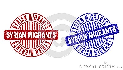 Grunge SYRIAN MIGRANTS Textured Round Stamps Vector Illustration