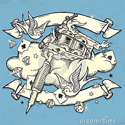 Grunge Tattoo Machine Vector Illustration