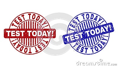 Grunge TEST TODAY! Scratched Round Watermarks Vector Illustration