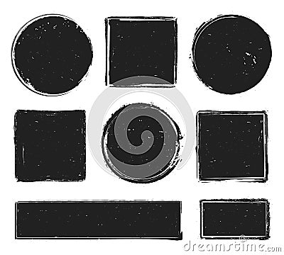 Grunge texture stamp. Circle label, square frame with grunge textures and rubber stamps prints isolated vector Vector Illustration
