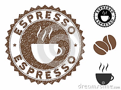 Grunge Textured Espresso Stamp Seal with Coffee Cup Vector Illustration