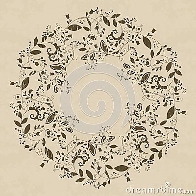 Grunge textured floral frame in doodle style Vector Illustration