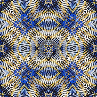 Grunge textured lines vector seamless pattern. Geometric tapestry background. Repeat embroidery style grungy backdrop Vector Illustration