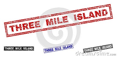 Grunge THREE MILE ISLAND Textured Rectangle Watermarks Vector Illustration