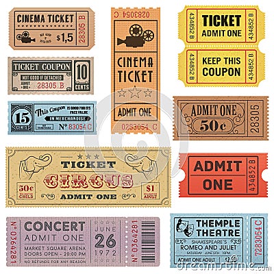 Grunge Tickets Collection 1 Vector Illustration