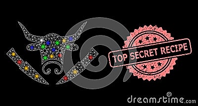 Grunge Top Secret Recipe Stamp Seal and Net Cow Butchery with Glitter Dots Vector Illustration