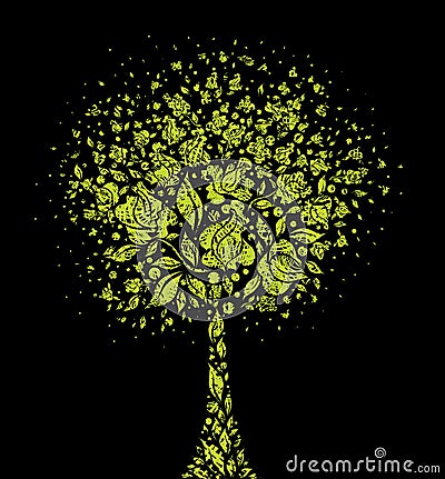 Grunge tree symbol from flowers Vector Illustration