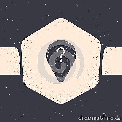 Grunge Unknown route point icon isolated on grey background. Navigation, pointer, location, map, gps, direction, search Vector Illustration
