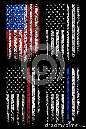 Grunge usa, police, firefighter flag set vector design Vector Illustration