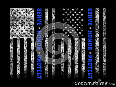 Grunge usa police with thin blue line vector design. Vector Illustration