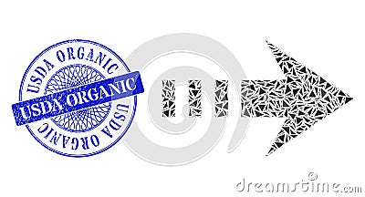 Grunge Usda Organic Badge and Triangle Send Right Mosaic Vector Illustration