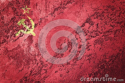 Grunge USSR flag. Soviet Union flag with grunge texture. Stock Photo