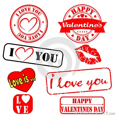 Grunge Valentine stamps. Vector Illustration