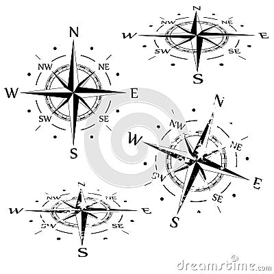 Grunge vector compass set Vector Illustration