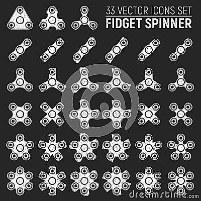 Grunge Vector Icons of Different Fidget Spinners Vector Illustration