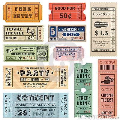 Grunge Vector Tickets Collection 2 Vector Illustration