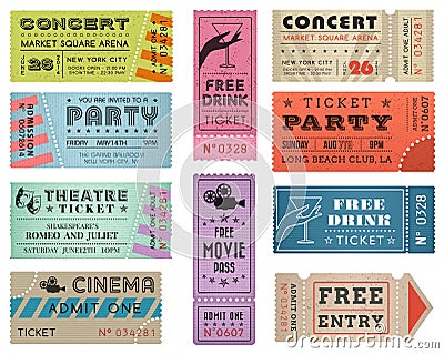 Grunge Vector Tickets Collection 3 Vector Illustration