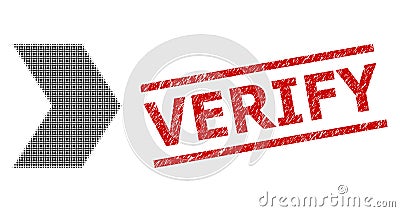 Grunge Verify Stamp and Halftone Dotted Direction Right Vector Illustration
