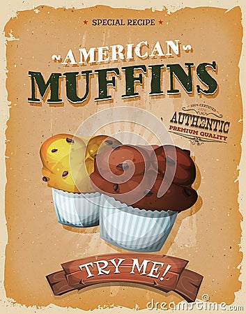 Grunge And Vintage American Muffins Poster Vector Illustration