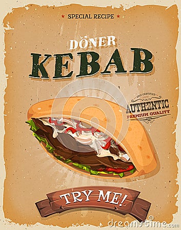 Grunge And Vintage Kebab Sandwich Poster Vector Illustration