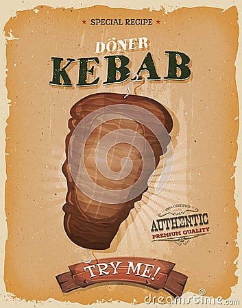 Grunge And Vintage Kebab Sandwich Poster Vector Illustration