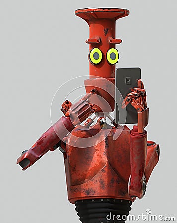 Grunge vintage robot look on cell phone. 3D rendering Stock Photo