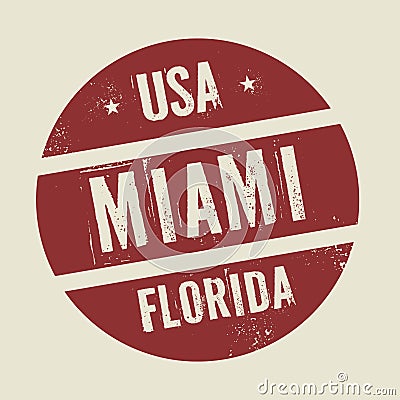 Grunge vintage round stamp with text Miami, Florida Vector Illustration