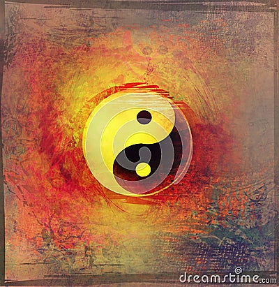 Grunge vintage yin yang symbol Cartoon Illustration