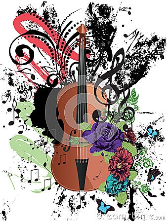 Grunge Violin Illustration Vector Illustration