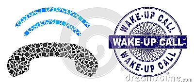 Grunge Wake-Up Call Stamp and Geometric Phone Ring Mosaic Vector Illustration