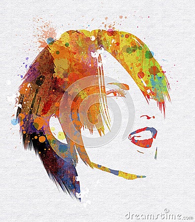 Grunge watercolour female face Stock Photo