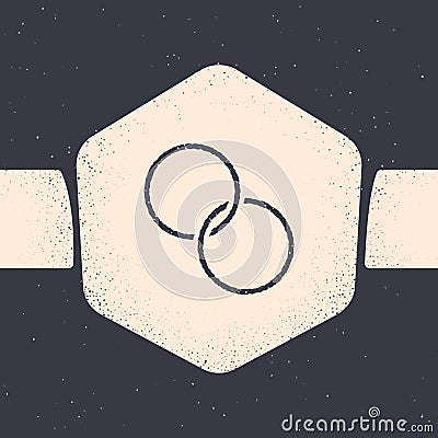 Grunge Wedding rings icon isolated on grey background. Bride and groom jewelry sign. Marriage symbol. Diamond ring Vector Illustration