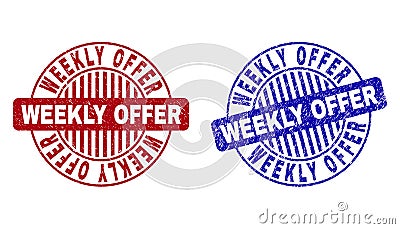 Grunge WEEKLY OFFER Textured Round Stamp Seals Vector Illustration