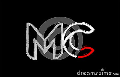 grunge white red black alphabet letter mc m c logo design Vector Illustration