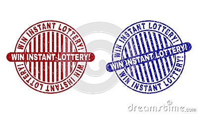 Grunge WIN INSTANT LOTTERY! Scratched Round Stamps Vector Illustration