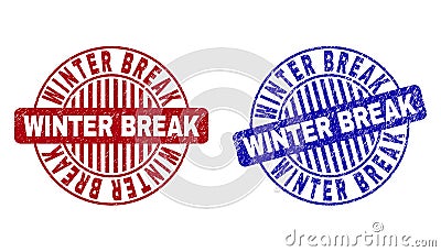 Grunge WINTER BREAK Textured Round Stamp Seals Vector Illustration