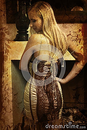 Grunge woman in corset Stock Photo