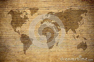 Grunge map of the world over wooden background Stock Photo