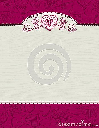 Grunge wooden background with hand draw hearts Vector Illustration