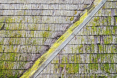 Grunge wooden shingle roof Stock Photo