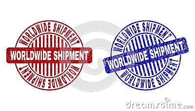 Grunge WORLDWIDE SHIPMENT Scratched Round Stamps Vector Illustration