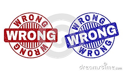 Grunge WRONG Textured Round Stamps Vector Illustration