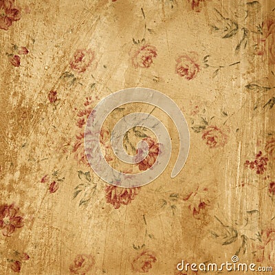 Grunge yellow wall with Rose Pattern Stock Photo