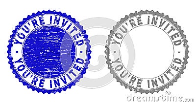 Grunge YOU`RE INVITED Textured Stamps Vector Illustration