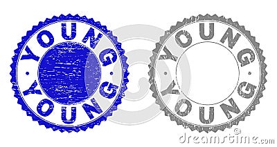Grunge YOUNG Scratched Stamps Vector Illustration