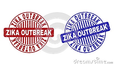 Grunge ZIKA OUTBREAK Scratched Round Stamps Vector Illustration