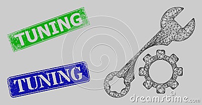 Grunged Tuning Seals and Network Tuning Wrench Mesh Vector Illustration