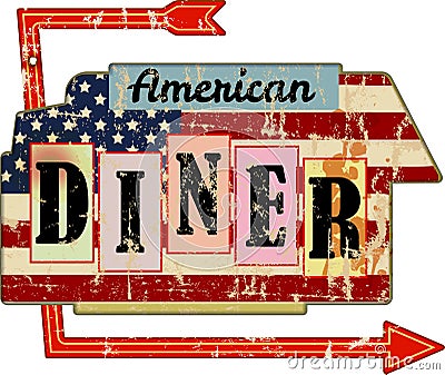 Grungy american diner sign, retro grungy vector illustration Vector Illustration